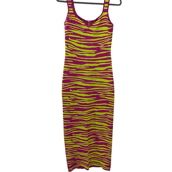 AKIRA Dresses & Skirts - AKIRA Woman’s Large Vibrant Purple and Neon Green Zebra Midi Dress
